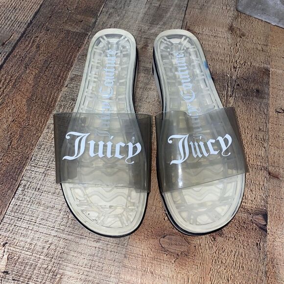 Juicy Couture In Love Black Smoke Clear Transparent Slides Sandals RARE - Picture 2 of 12